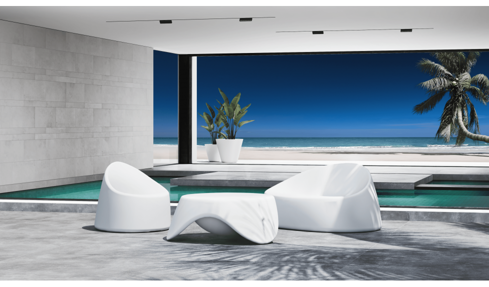 Пластиковые диван, кресло и столик - фото