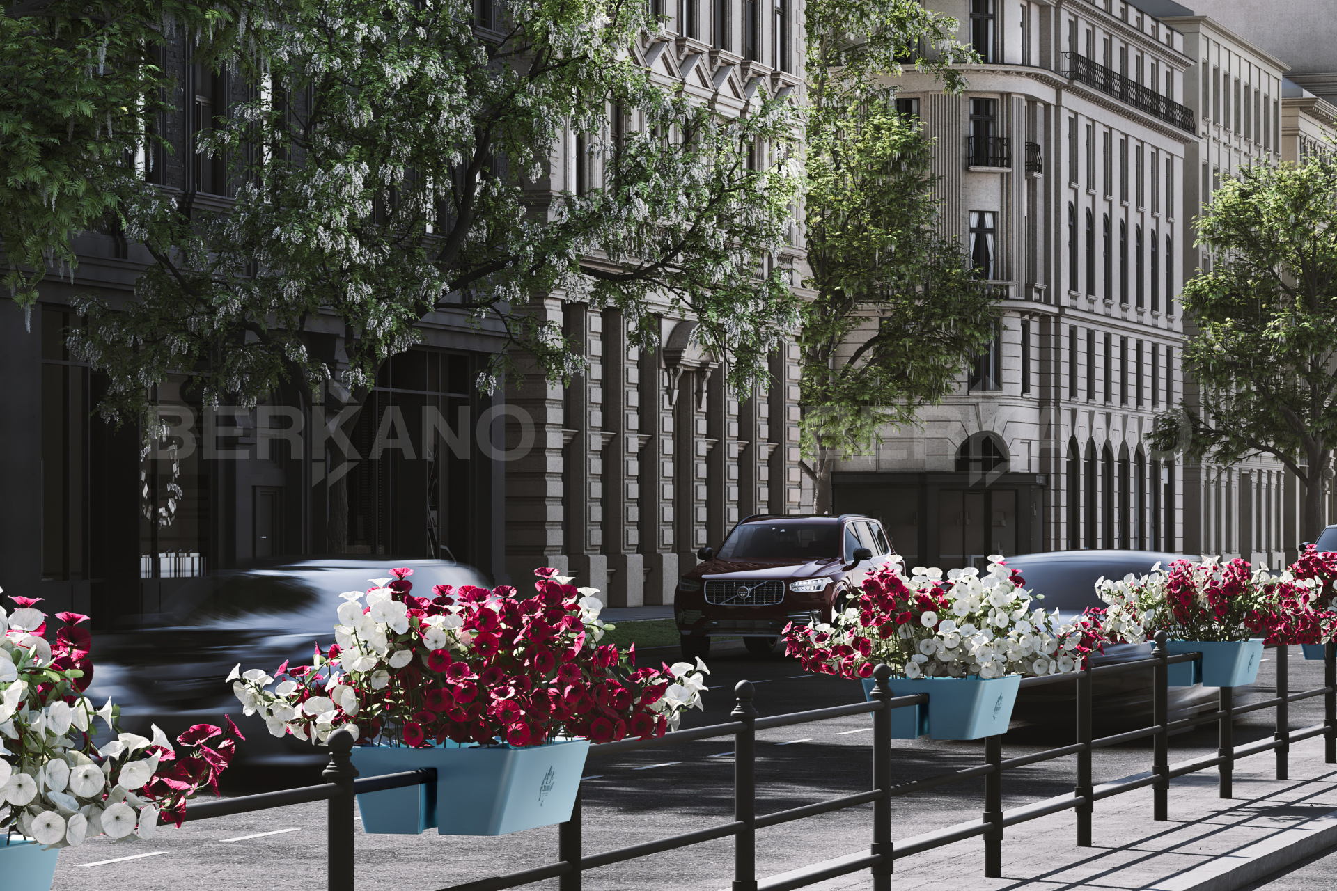  Подвесная цветочная конструкция на дорожные ограждения односторонняя с креплениями Graphite - фото 0