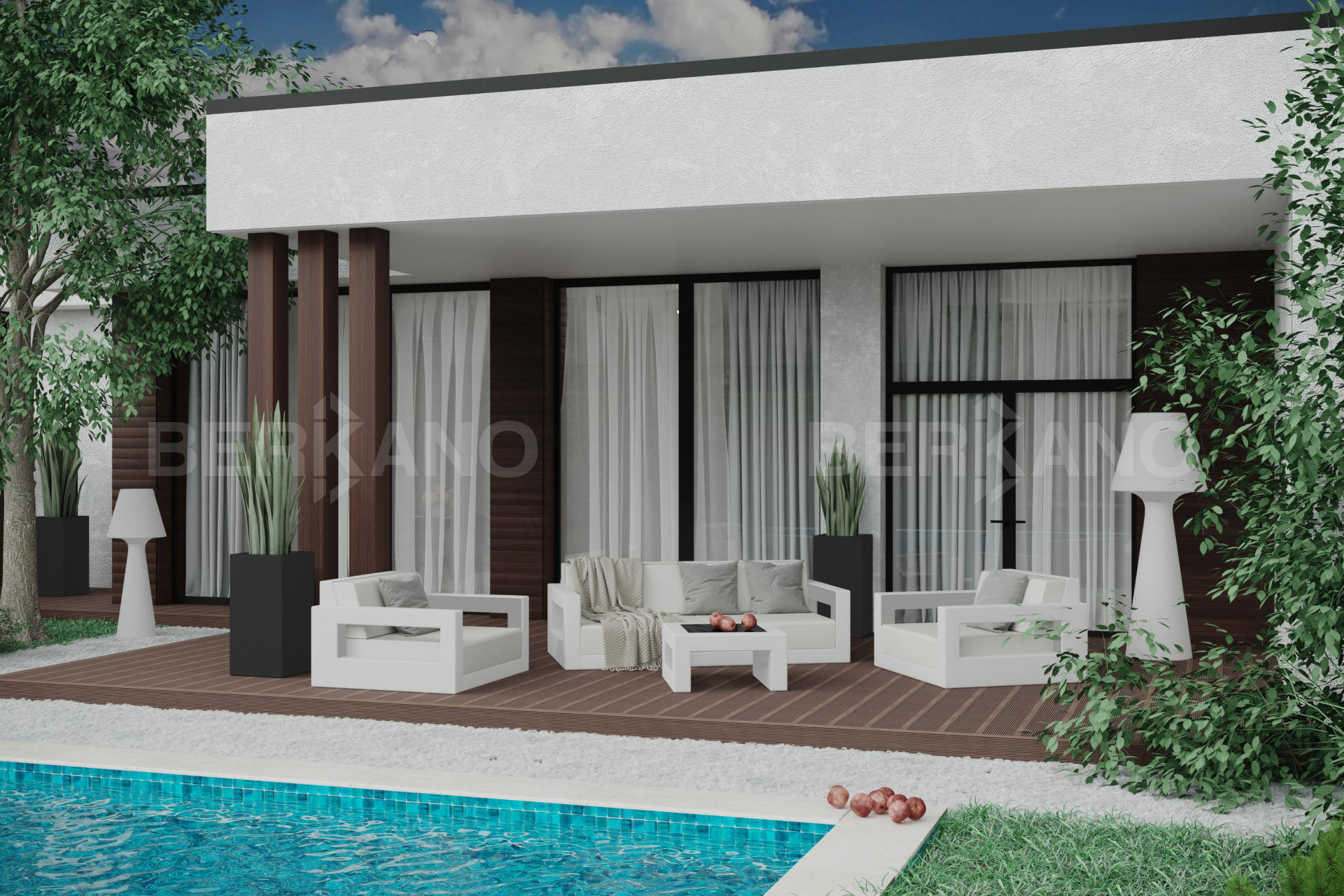  Кресло Quarter lounge с подушками Snow White / Bone Brown - фото 0