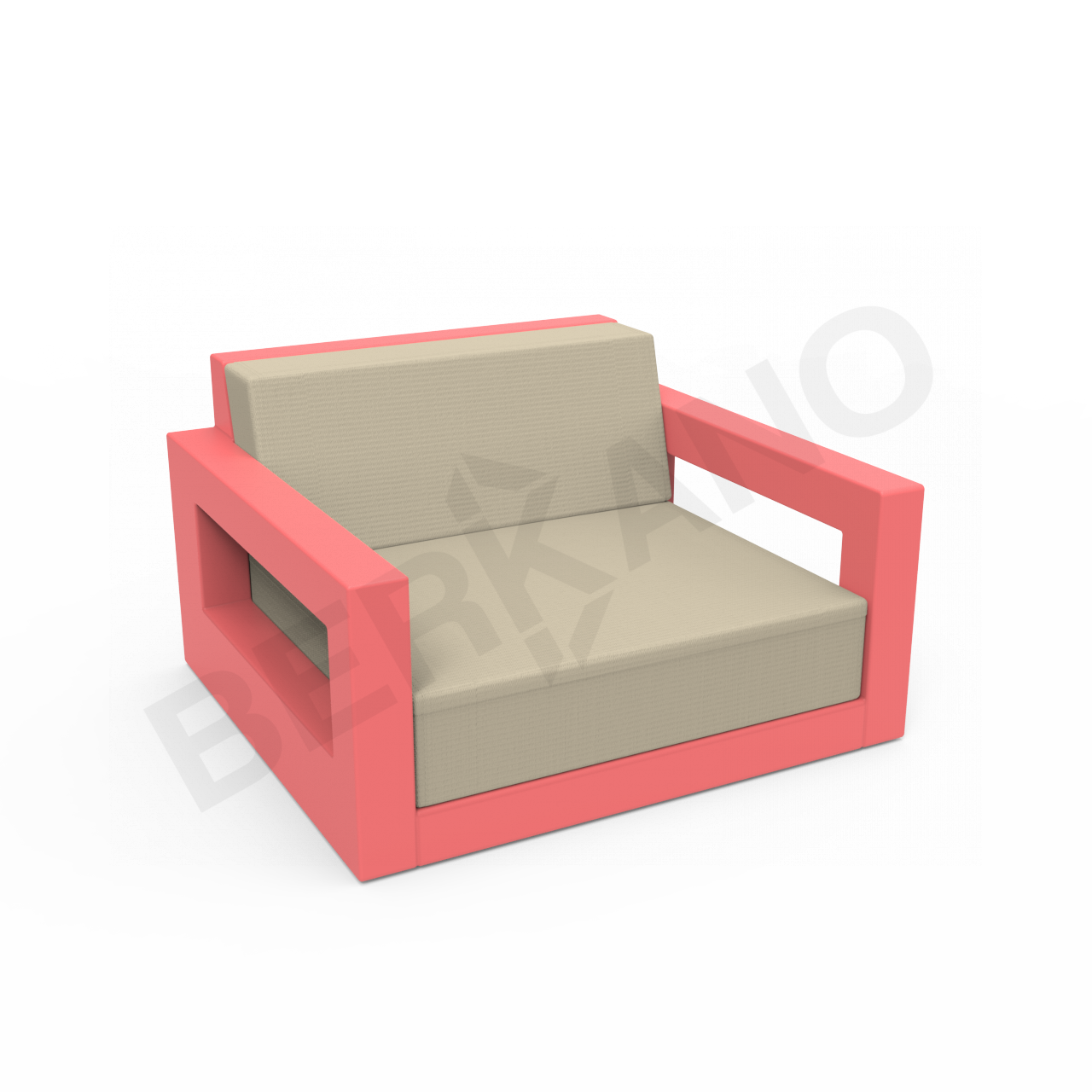 Кресло Quarter lounge с подушками красного цвета / аксессуар бежевого цвета - фото 1