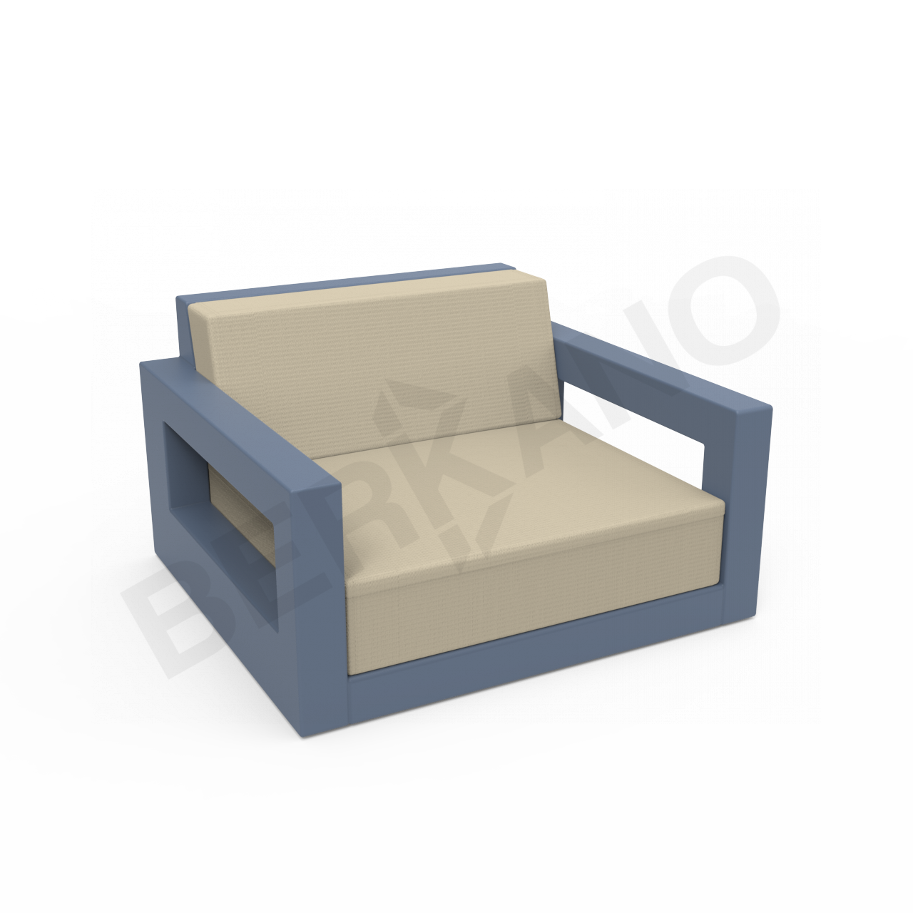 Кресло Quarter lounge с подушками синего цвета / аксессуар бежевого цвета - фото 1