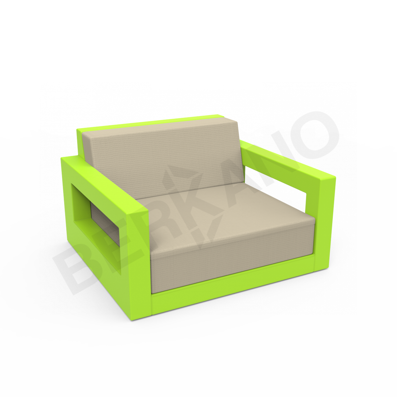 Кресло Quarter lounge с подушками зеленого цвета / аксессуар бежевого цвета - фото 1