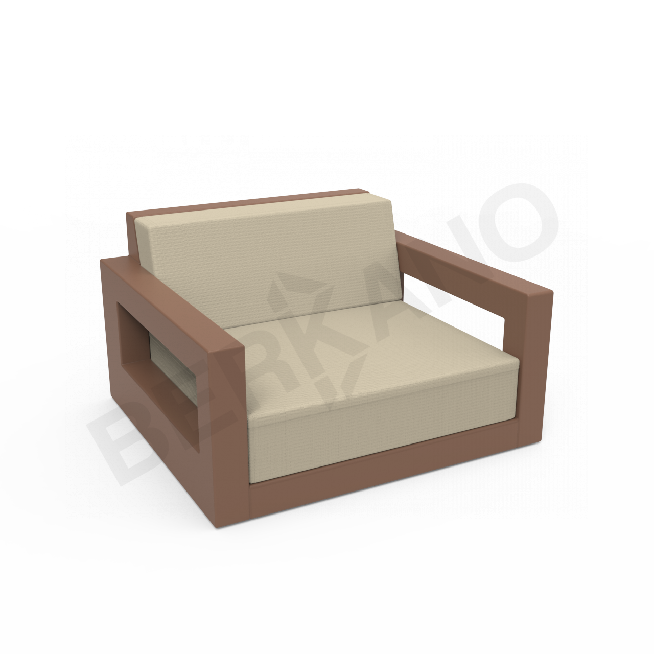 Кресло Quarter lounge с подушками коричневого цвета / аксессуар бежевого цвета - фото 1