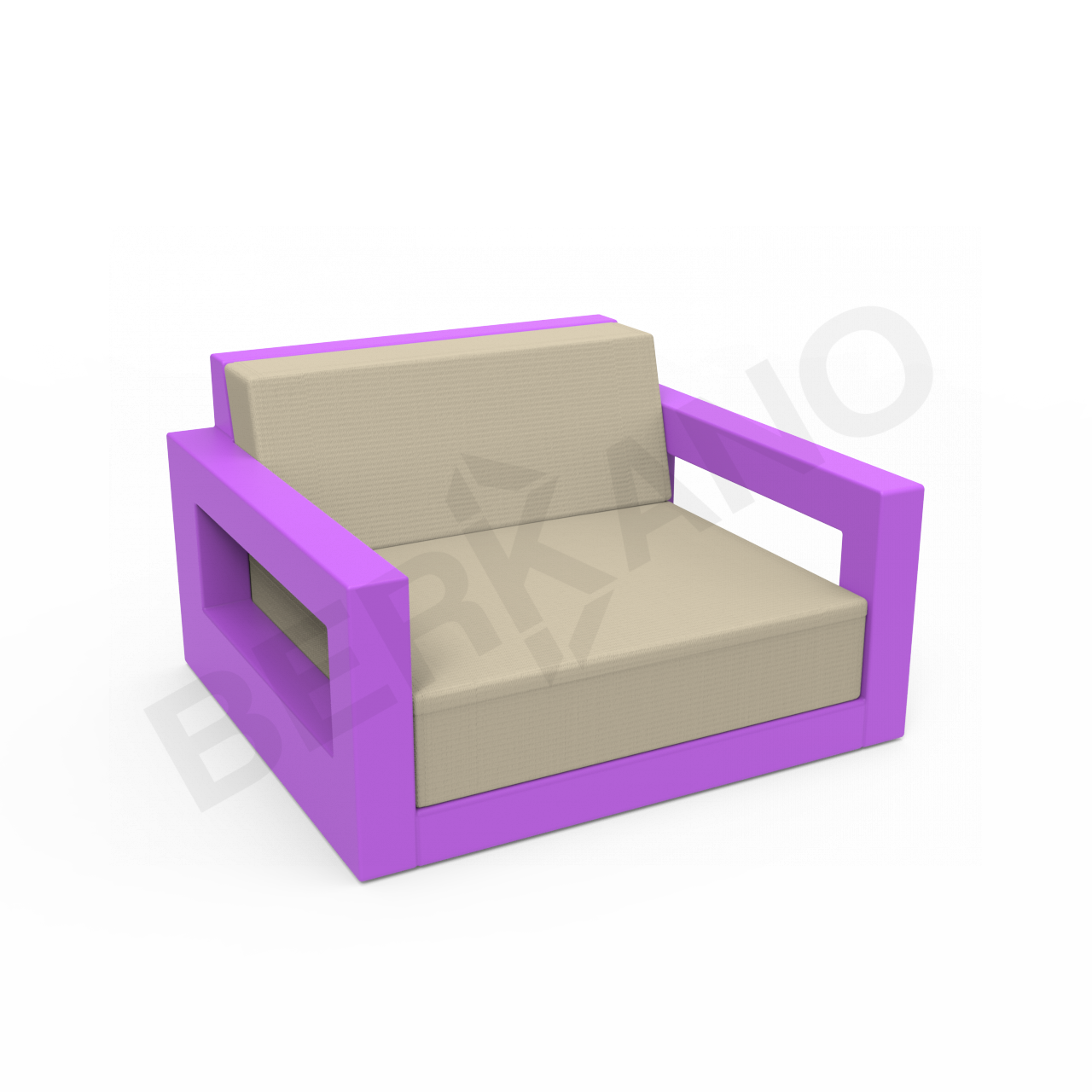 Кресло Quarter lounge с подушками сиреневого цвета / аксессуар бежевого цвета - фото 1