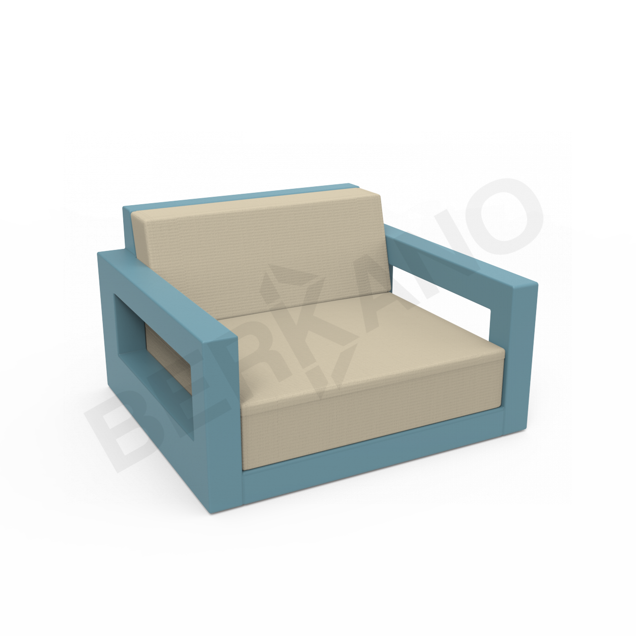 Кресло Quarter lounge с подушками бирюзового цвета / аксессуар бежевого цвета - фото 1