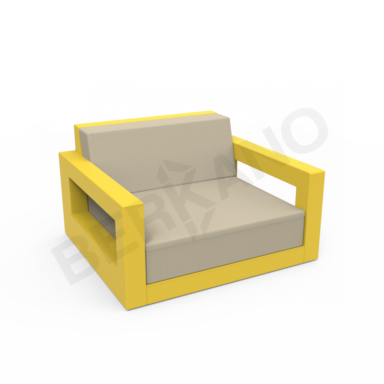 Кресло Quarter lounge с подушками желтого цвета / аксессуар бежевого цвета - фото 1