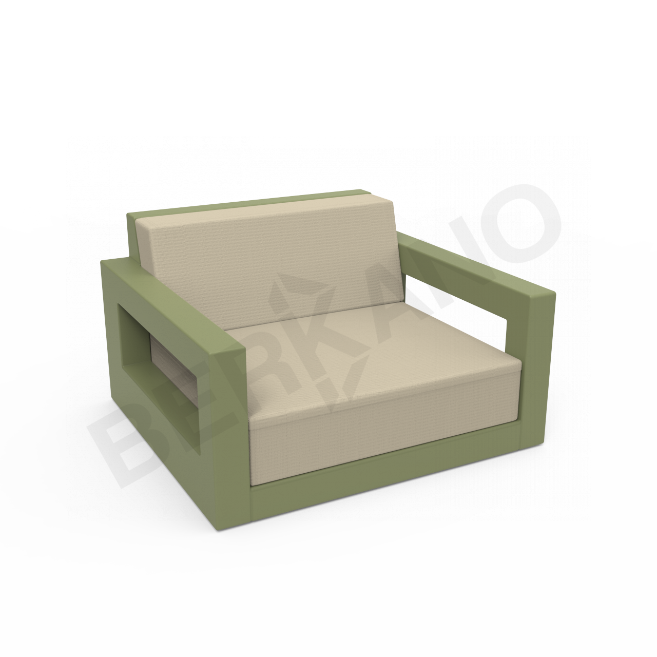 Кресло Quarter lounge с подушками темно-зеленого цвета / аксессуар бежевого цвета - фото 1